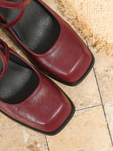 Plus Size Mary Jane High Heel Pumps, Thick Heel Square Toe Women Dress Shoes, Wine Red Small Size Heels